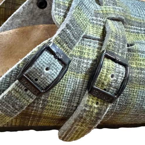 Birkenstock  Birkis Boston Plaid Wool Slip On Mule Clogs Shoes - Green, 7US