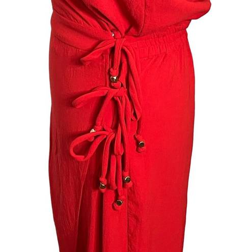 Vix Paula Hermanny  Cyndi Crinkled Voile Midi Wrap Dress Red Womens Size L