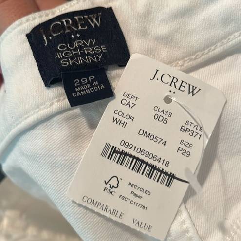 J.Crew New  Curvy High-Rise Skinny White Jeans Size 29P