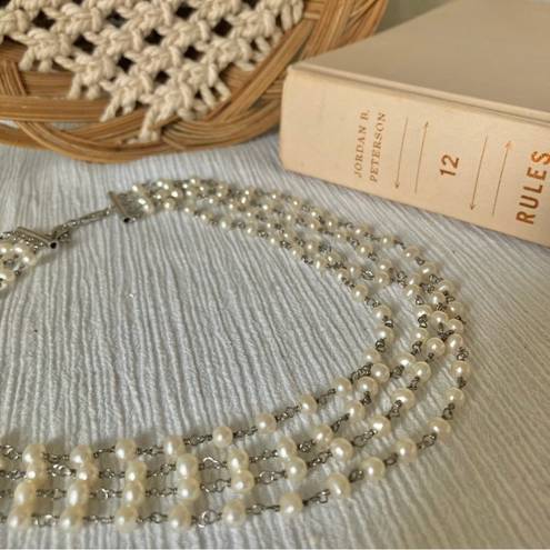 American Vintage Vintage “Cosette” 925 Sterling Silver Pearl Necklace 16” Four Strand Classic