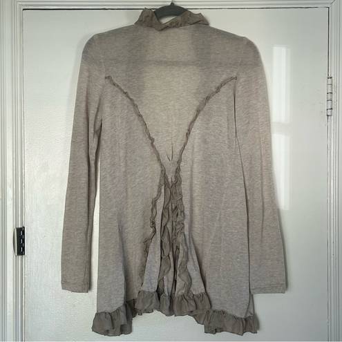 FATE. Brown Ruffle Front Waterfall Cardigan M