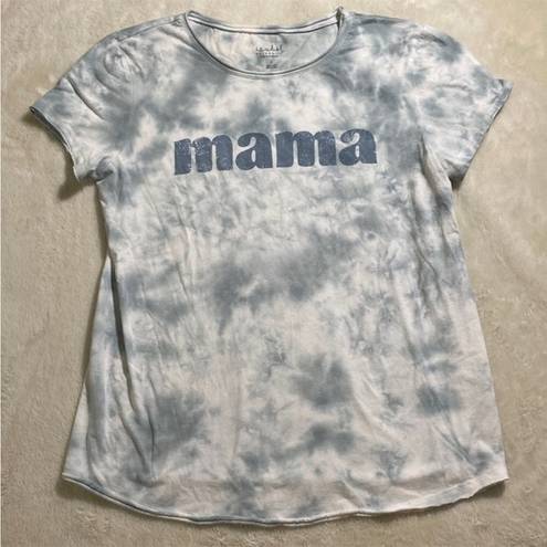 Isabel Maternity  Blue/White Tye Dye Mama Tee Shirt Raw Hem Sz S XC