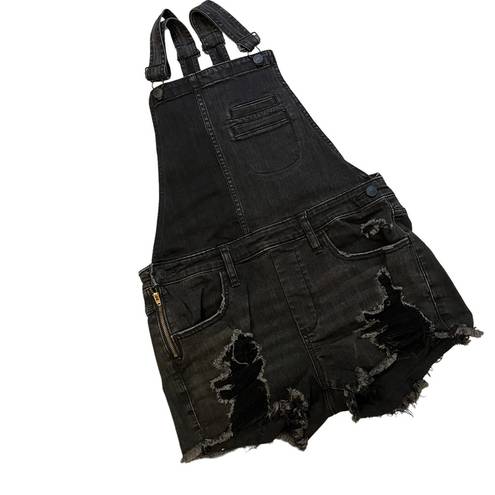 EXPRESS  Black Distressed Denim Overall  Shorts, Sz 4