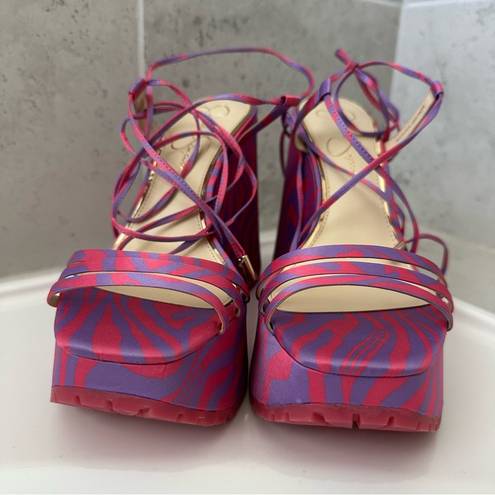 Jessica Simpson Damazy Ankle Wrap Lug Sole Platform Wedge Sandals Size 8.5