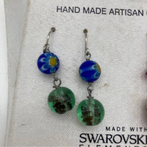 Swavorski Handmade Artisan Glass Floral Pierced Earrings with Swarovski Elements- Set of 2