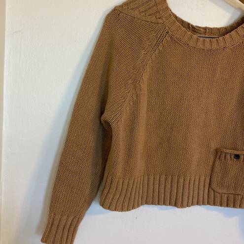 Fossil  Women’s Tan Long Sleeve 100% Cotton Chunky Crewneck Cropped Sweater Small