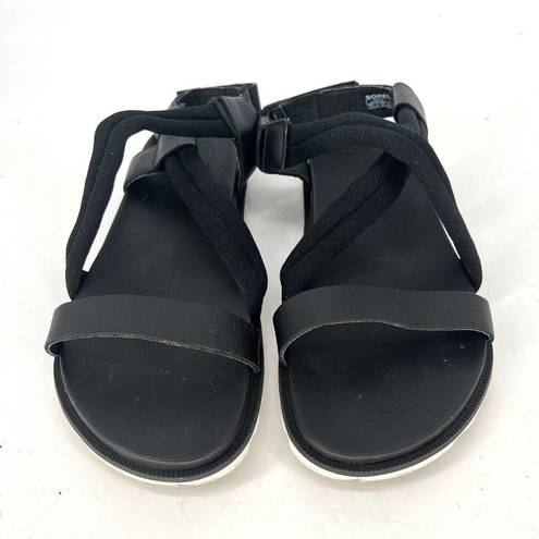 Sorel  Roaming Deacon Flat Black Leather Strappy Sandal Women’s Size 8.5