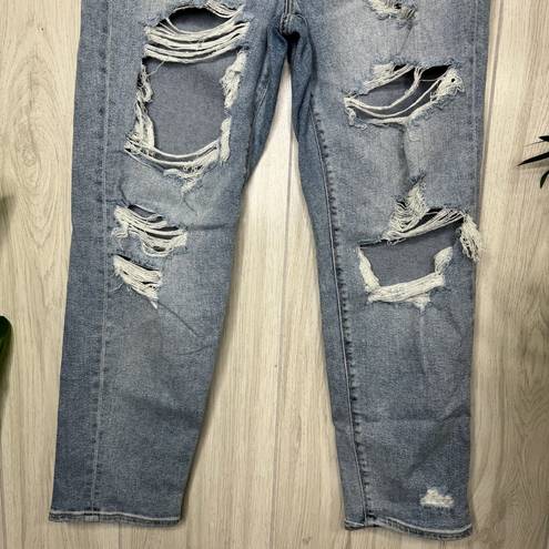 American Eagle  Plus Size High Rise Stretch Mom Jeans Destroyed Medium Wash 14