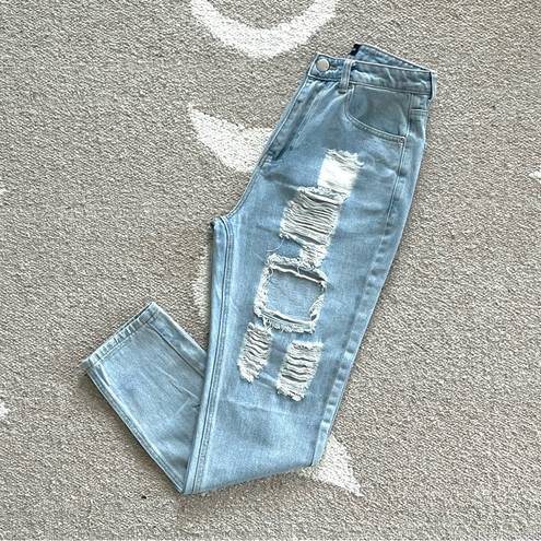 Pretty Little Thing  Kendall Light Wash Super Distressed Mom Jeans