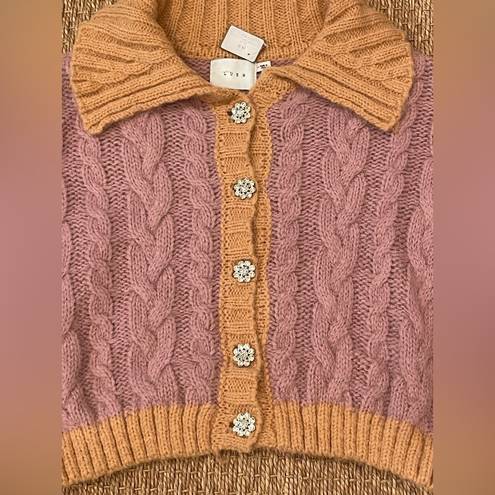 Lush Clothing NWT | Lush Shayla Rhinestone Button Cropped Cable Knit Cardigan Sweater | SZ M