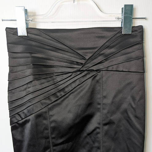 Bebe Vintage Y2K  Body Con Above Knee Skirt Black Satin Stretch Top Stitch Size 2