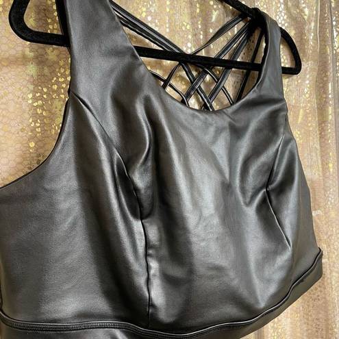 Torrid  Active Coated Black Faux Leather Strappy Back Low Impact Sports Bra 3X 22