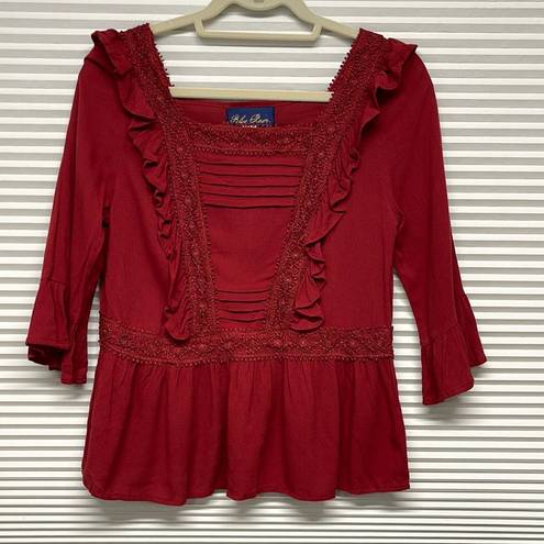 Blue Rain Francesca’s  NWT Brick Red Ruffle Bell Sleeve Peasant Top Size XS