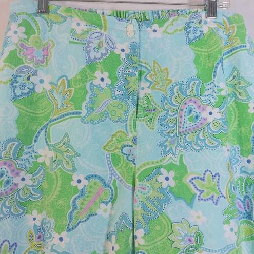 Oleg Cassini  Weekend Blue Green Paisley Print Cropped Pants L