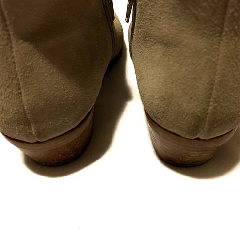 Jack Rogers Tan Suede Ankle Booties Boot Side Zip Sz 8.5 Cute Flower Circle