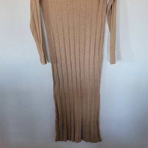 The Row All :  Tan Khaki The Marie Dress Ribbed Mock Neck Knit Midi Women's Small