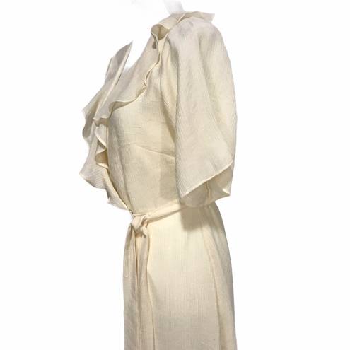 Emory park  Wrap Dress NEW Size Medium Ivory Gauze Ruffle Neck Lined Feminine NWT