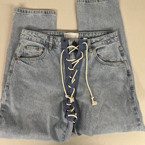 One Teaspoon NEW  28 / 6 Womens  Relaxed Fit Laced Bandit Jeans Lace Up Best Blue