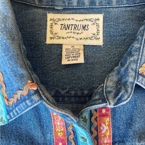 Tantrums Blue Denim Rick Rack & Ribbon Jacket 100% Cotton Womens Size XL