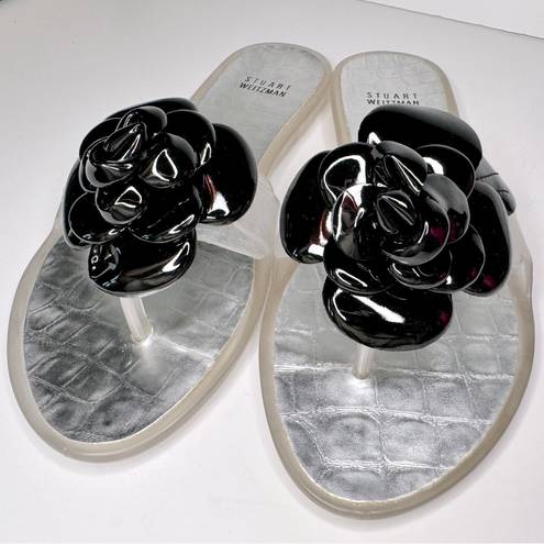 Stuart Weitzman Black Bloom Flower Jelly Flip Flop Sandals Size 8