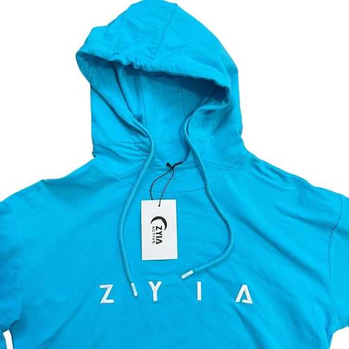 Zyia  Active NEW Sky Blue Cropped Raw Edge Hoodie Women’s Size Medium Sweatshirt