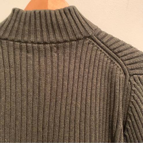 Lands'End Lands’ End Green Chunky Cable Knit Zip Up Mock Neck Sweater L 14-16 Regular