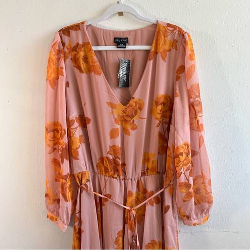 City Chic  Dress Rose Floral Print V-Neck Long Sleeve A-Line Maxi Dress Sz 16 NWT