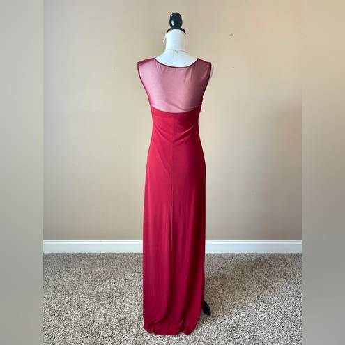 Laundry by Shelli Segal  | Red Full Length Embroidered Mesh Formal Gown Sz S