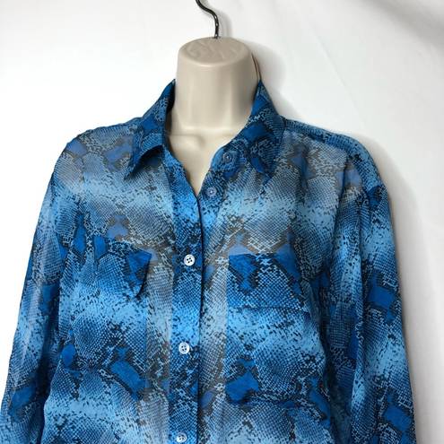 Equipment  Femme blue snake print 100% silk button down blouse size S