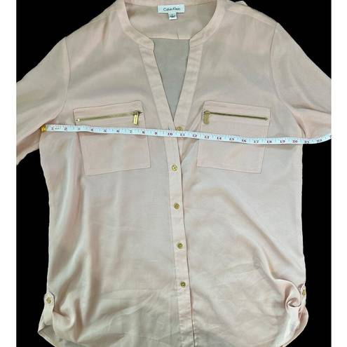 Calvin Klein  Zip Pocket Utility Blouse Top Blush Pink Work Business Size Large