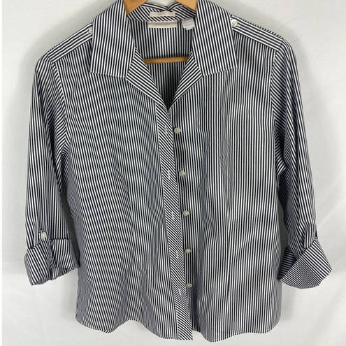 Chico's  No Iron Stripe button Down Shirt Size 1 / Medium