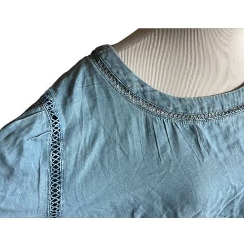 Blu Pepper Womens Perch by  Blue Chambray Lattice Flowy Top - Sz 3X