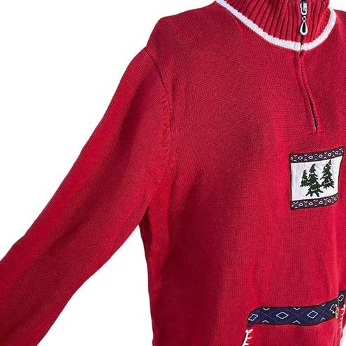 Breckenridge Vintage  Grandma 1/4 Zip Turtleneck Fir Tree Sweater Red Size XL