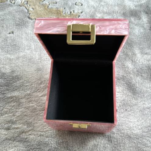 Mini Beaded Pink Marble Handle Box Shaped Satchel Bag