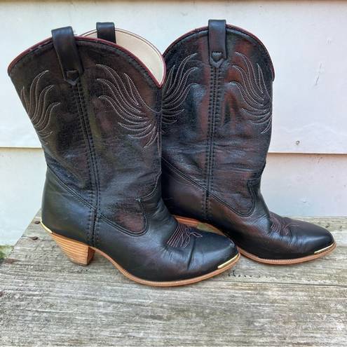 Dingo Vintage 80s  Black Cherry High Heeled Cowgirl Boots Booties 7M