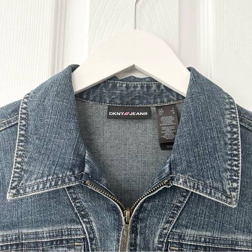 DKNY  Jeans Vintage Y2K Full Zip Utility Pocket Style Peplum Denim Jacket Small