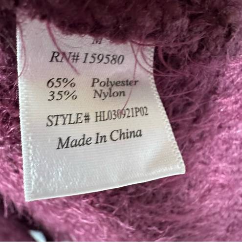 Pink Lily  Cardigan Sweater Soft Fuzzy Eyelash Knit Front Pockets Burgundy M