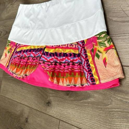 Lucky in Love  13” Layered Pleated Tennis Skirt White And Pink Print Size Large