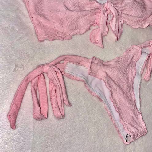 SheIn NWOT  Womens Two Piece Pink Eyelet Ruffle Bikini Set size Small