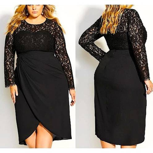 City Chic  Elegant Lave Long Sleeve Dress Black Sweetheart Neck Lined Layered 26