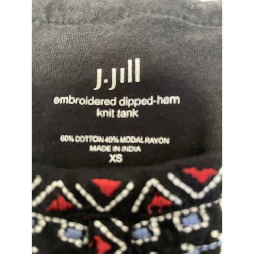 J.Jill  Women’s Black Embroidered Dipped Hem Knit Tank Size XS