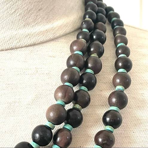 Coldwater Creek  triple strand wood bead and turquoise necklace