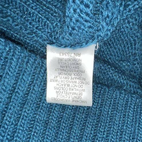 Krass&co Hekla &  Italy Womens Cowl Neck Chunky Cable Knit Wool Blend Sweater SZ L Blue