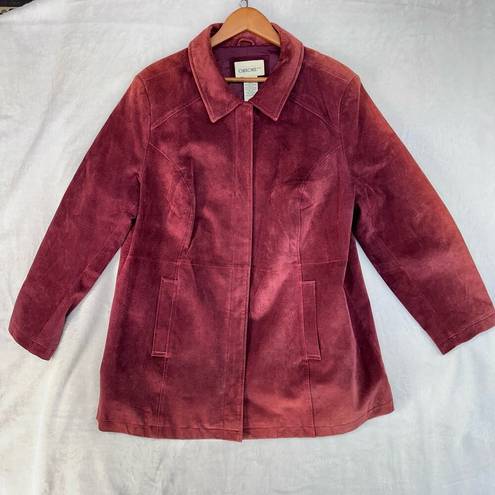Cherokee  Women’s 22W Plus Size Red Suede Leather Jacket Coat Zip Front ^ EUC