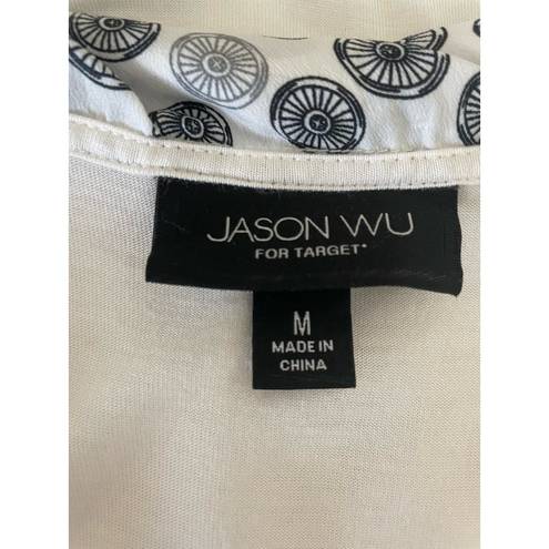 Jason Wu  Women Top V-Neck Short Sleeve Pattern Tie Collar Pullover M White