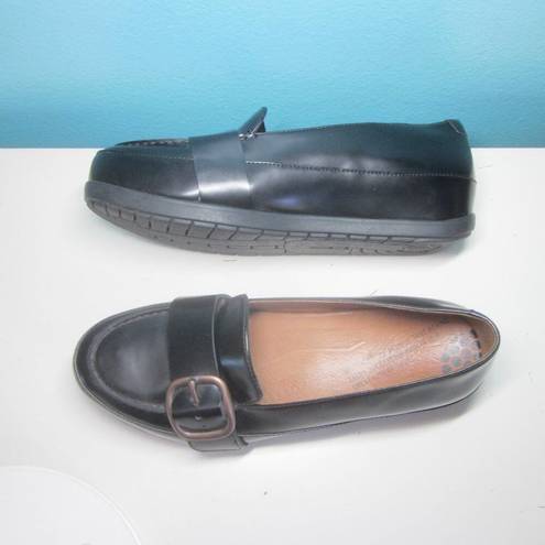 FitFlop  Womens Black Leather Slip On Flatform Loafers With Buckle US 7.5 EU 38.5