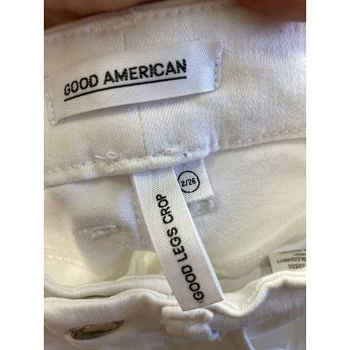 Good American * Good Legs Crop Jeans Size 2/26 White Stretch Casual Tulip Raw Hem