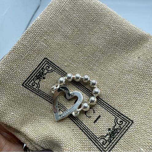 Gucci  Sterling Silver Open Heart Ring Size 6 NEW Toggle & Beaded