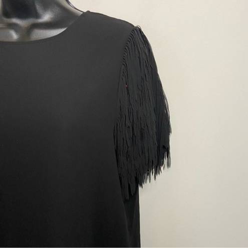 fab'rik  Black Shoulder Fringe Blouse Sz Small