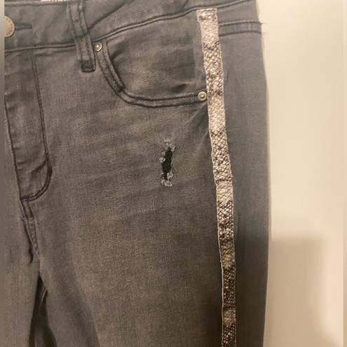 Velvet Heart  grey distressed jeans with snakeskin stripes on side ankle jeans 30